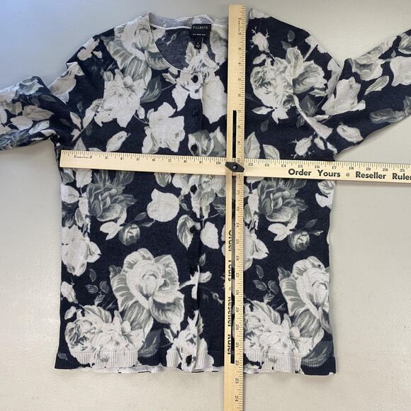 Talbots Merino Wool Cardigan Sweater Women Large Gray Dark Moody Floral Romantic - Picture 9 of 11